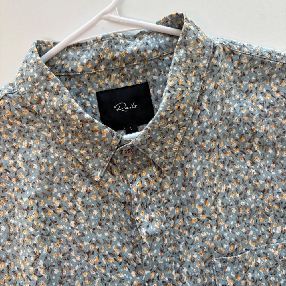Rails Carson Shirt Mens Large Teal Creamsicle Floral Linen Blend Short Sleeve